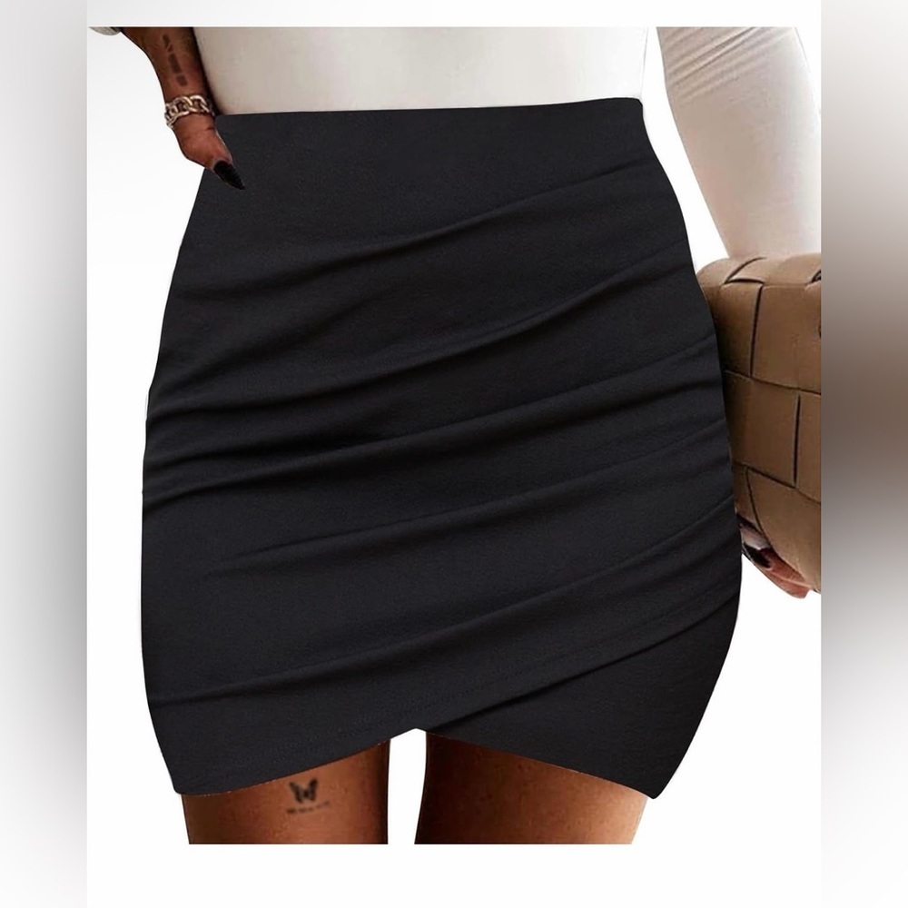 🆕Bodycon Ruched Tulip Elastic High Waist Asymmetrical Short Skirts